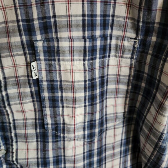 Levi's Pearl Snap Shirt Long Sleeve Blue White Red Plaid Modern Fit Mens XL - Picture 4 of 6